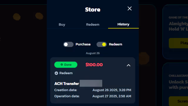 My Sweepshark Cash Redemption