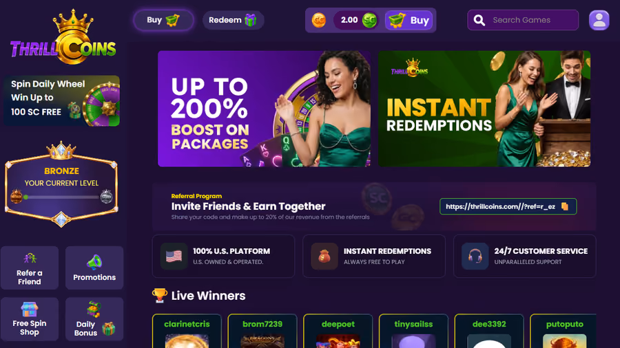 ThrillCoins homepage image